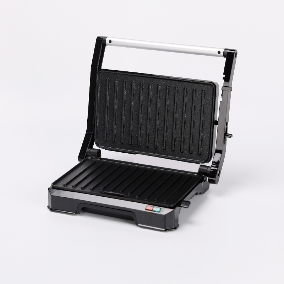 Panini Press with Locking Lid and Indicator Lights, Mini 2-slice Panini Press, Grilled Cheese Maker, Opens 180 Degrees for Any Size, Cool Touch Handle, view 2