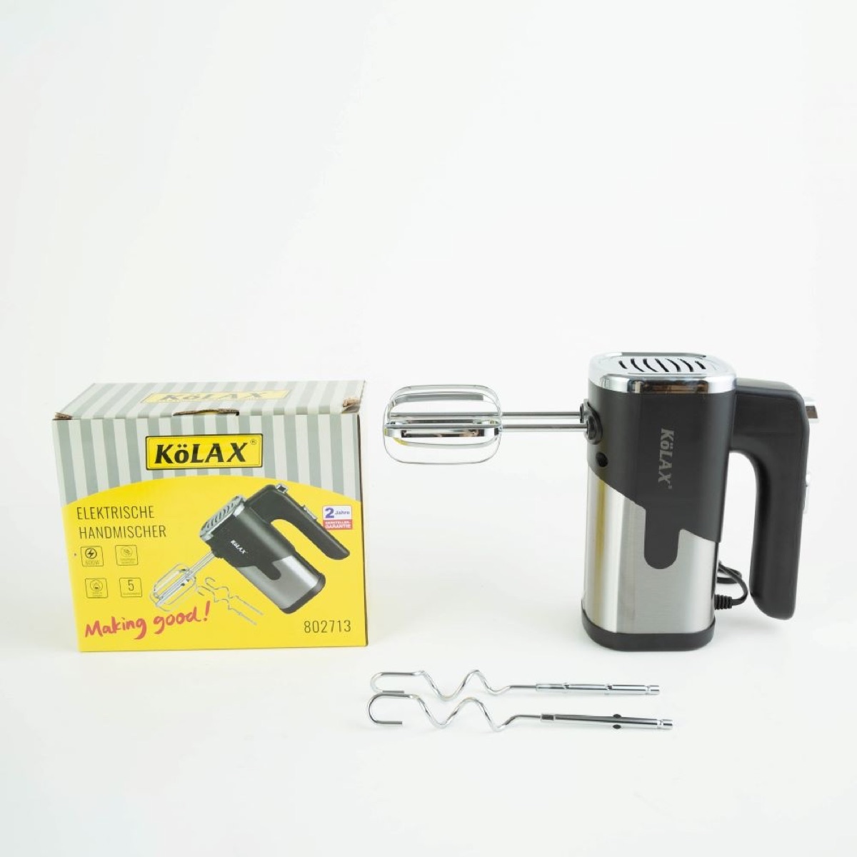 KöLAX Electric Hand Mixer 600W Handheld Mixer with Whisk Dough Hook and 5-Speed Turbo Kitchen Mixer Blender for Baking Cakes Eggs Cream Brownies, view 3