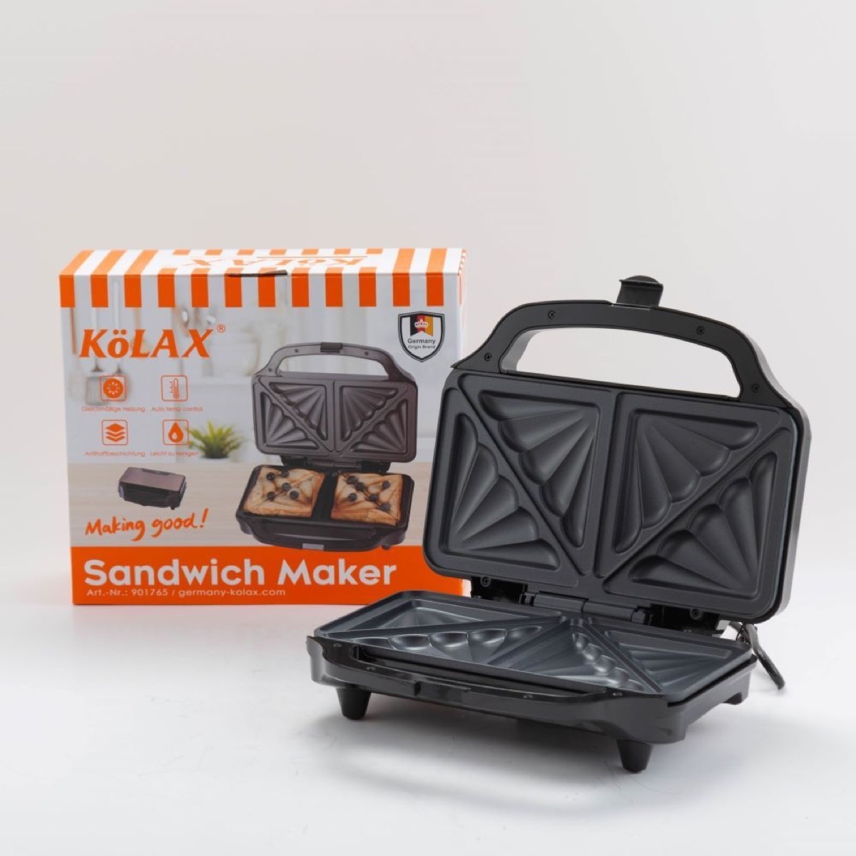 KöLAX Sandwich Panini Maker Grilled Cheese Machine Tuna Melt Omelets Non-stick Cooking Surface, 2 Slice, 1000 Watts, Stainless Steel