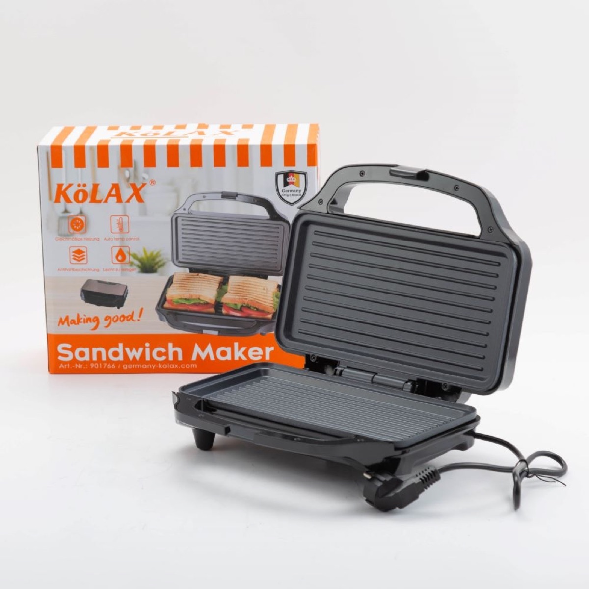 KöLAX Panini Maker: Effortless Grilling at Your Fingertips - 2-Slice Press Grill, 1000W Power, Non-Stick Plates, Cool Touch Handle, Compact Design, Fast Cooking