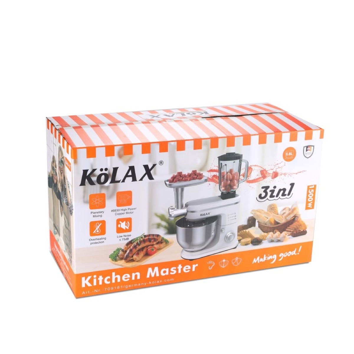 5-in-1 Multifunctional Stand Mixer,6.8L 1500W, 6-Speed Tilt-head, Electric Kitchen Mixer with Stainless Steel Bowl,Meat Grinder, Juice Blender