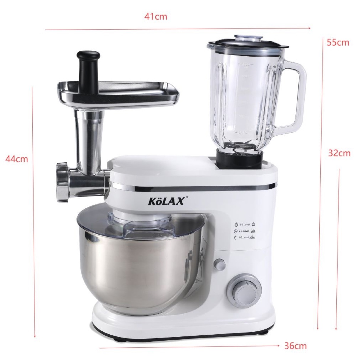5-in-1 Multifunctional Stand Mixer,6.8L 1500W, 6-Speed Tilt-head, Electric Kitchen Mixer with Stainless Steel Bowl,Meat Grinder, Juice Blender, view 2