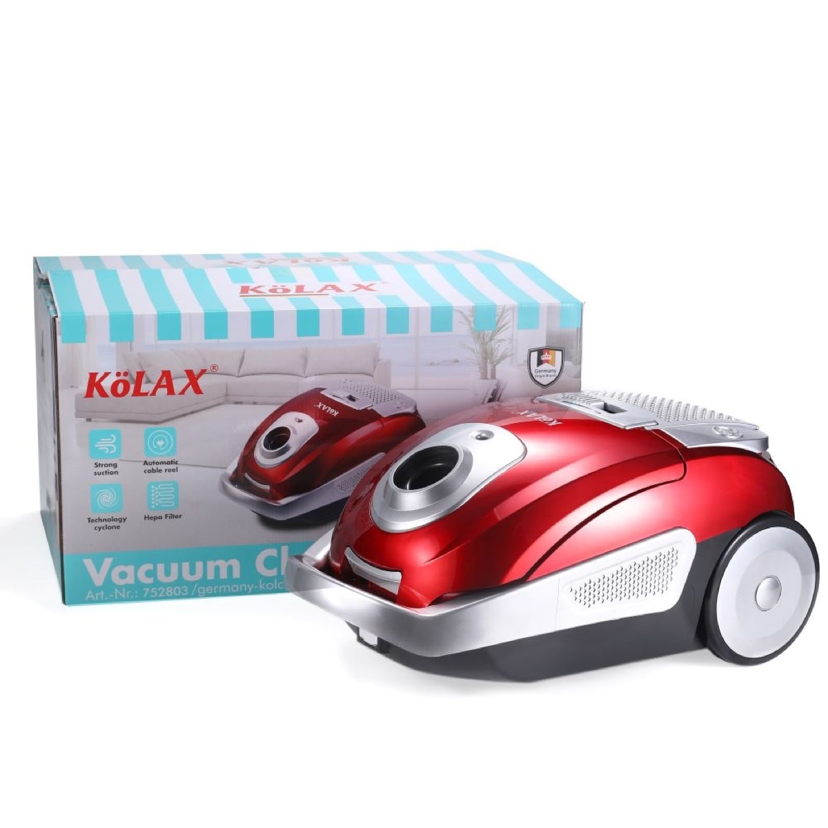 KöLAX Electric Vacuum Cleaner with Speed Control Suction, Adjustable Stainless Steel Wand and Automatic Cord Rewind, Lightweight Cleaning Machine for Hard Floors and Carpets