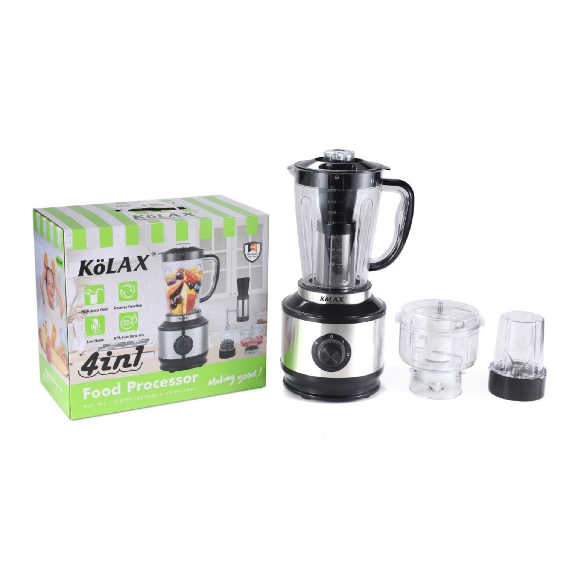 KöLAX 4 in 1 Blender and Food Processor Combo for Kitchen, Small Electric Food Chopper for Meat and Vegetable, 1200W High Speed Blenders with 2 Speeds and Pulse for Smoothies and Shakes