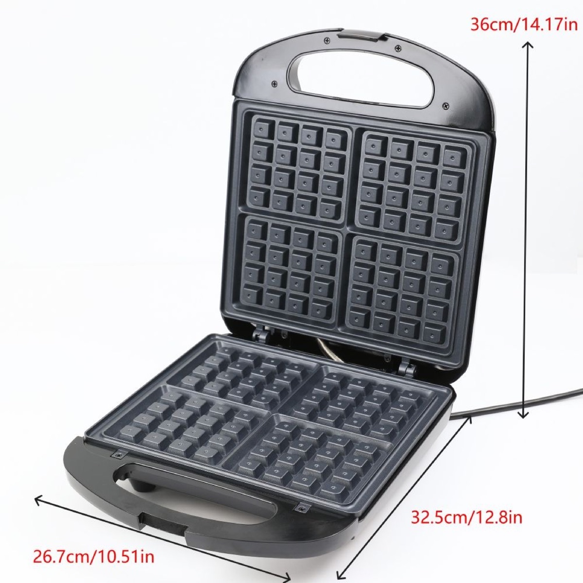 KöLAX Non-Stick Belgian Waffle Maker with Indicator Lights, Makes 4 Mini Waffles, Hashbrowns or Keto Chaffles at Once, Compact Design for Easy Storage, Black & Stainless Steel 1200W, view 4