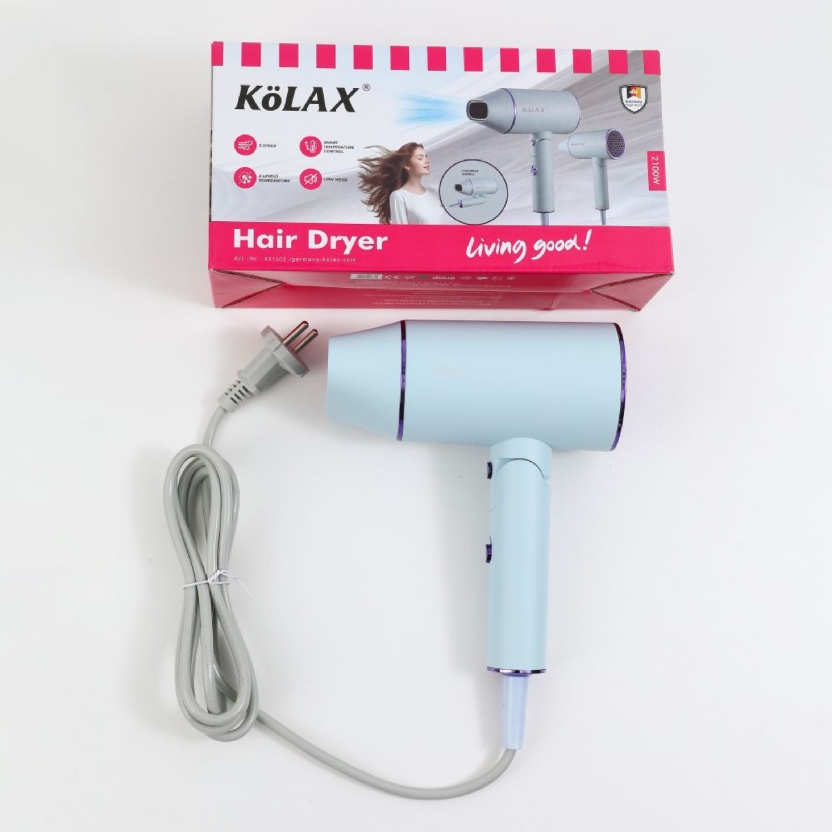 KöLAX Hair Dryer, 2100W Small Foldable Hair Blow Dryer, Fast Drying Travel Hair Dryer, blue