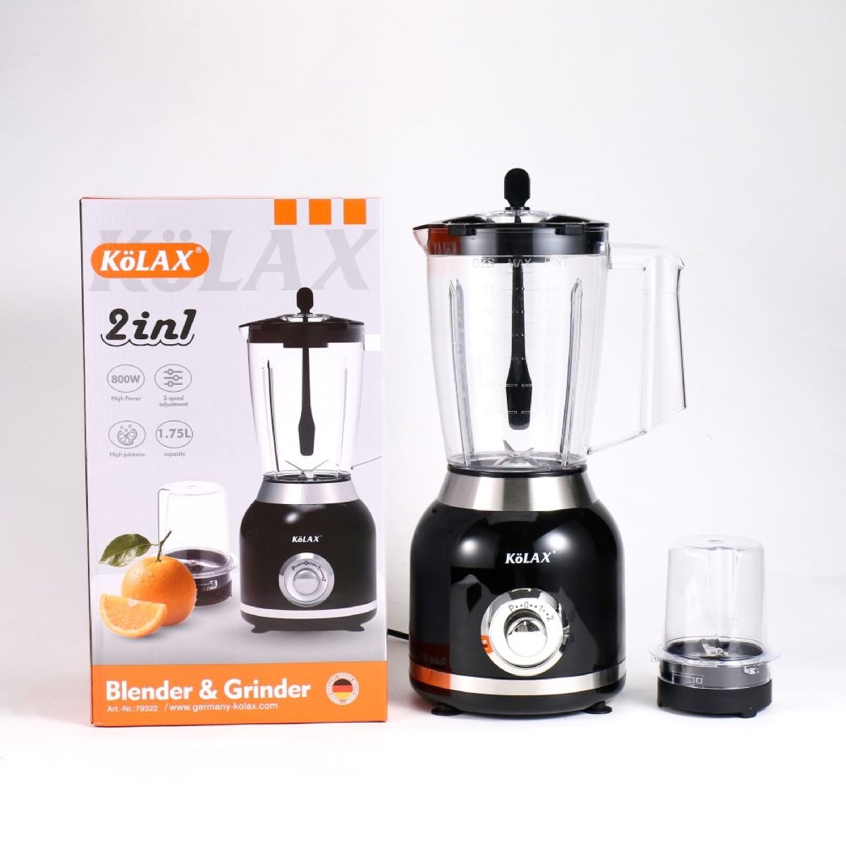KöLAX Electric Blender and Grinder 800W Vintage-Style Blender 2in1 with Powerful Motor, AS Material, Timeless Black Finish, Smoothie, Shake, and Ice Crushing