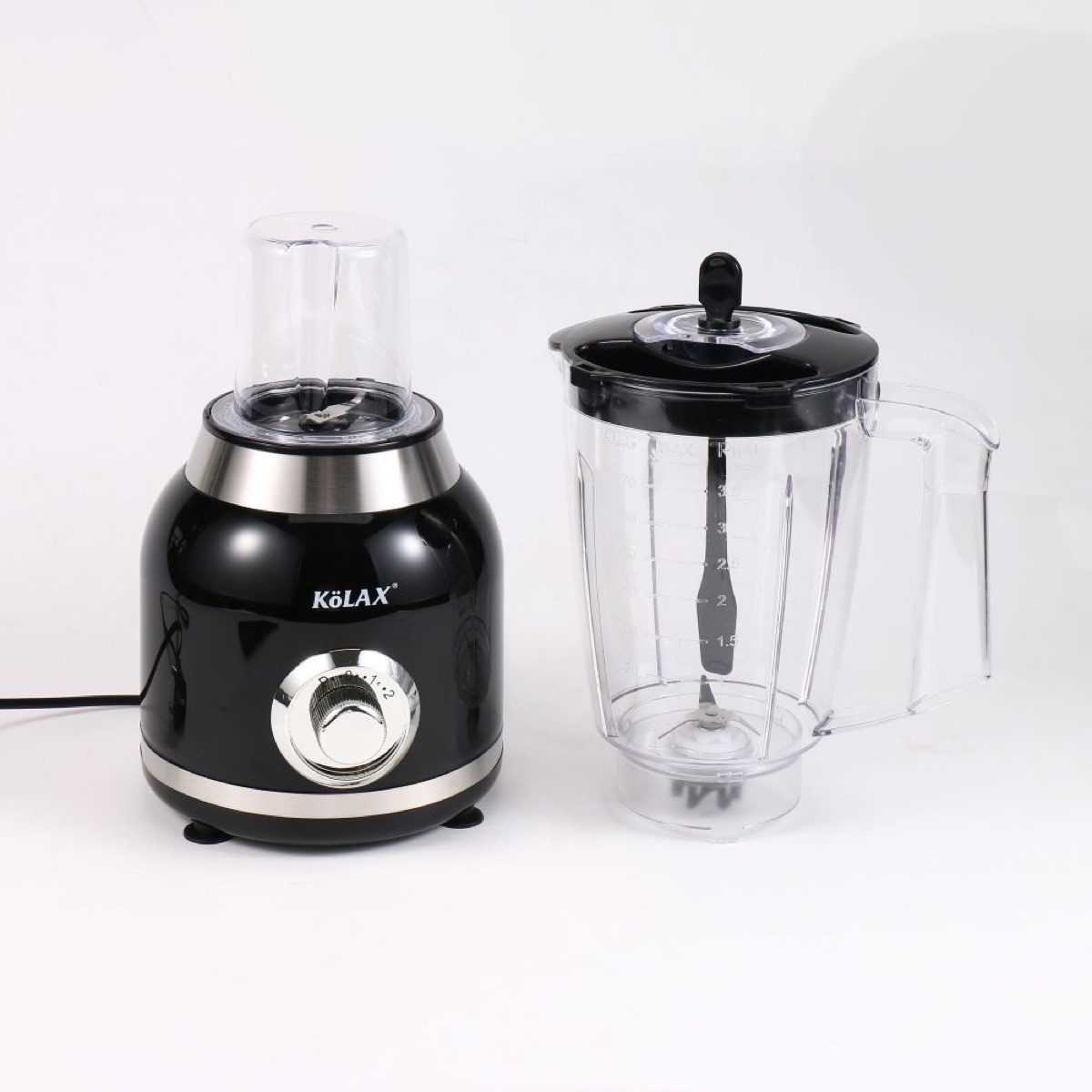 KöLAX Electric Blender and Grinder 800W Vintage-Style Blender 2in1 with Powerful Motor, AS Material, Timeless Black Finish, Smoothie, Shake, and Ice Crushing, view 2