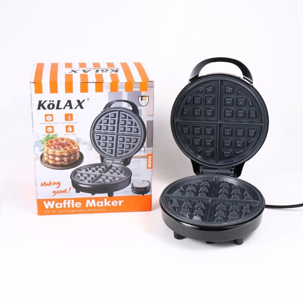 KöLAX Waffle Maker with indicator, 900w,Electric Waffle Machine, Non-Stick Grids, Round Waffle