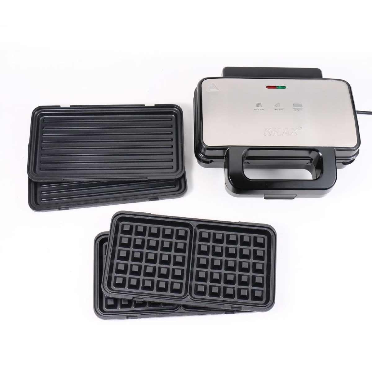 KöLAX 3 in 1 Sandwich Maker Indoor Waffle Maker Irons with 6 Slice Non-Stick Removable Plates for Easy Cleanup,Perfect for Cooking Grilled Cheese,Tuna Melts,Burgers and Steaks,900W Black/Silver, view 2