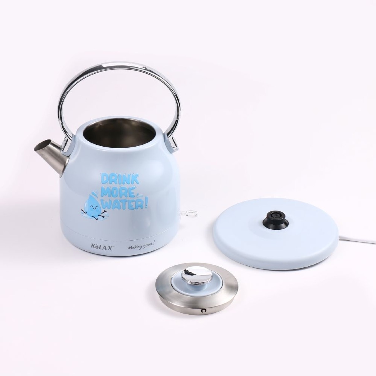 KöLAX Retro Electric Kettle - 304 Stainless Steel and Strix Thermostat, Fast Boiling and Auto Shut-off - 1.8L Capacity, Yellow and Blue, view 3