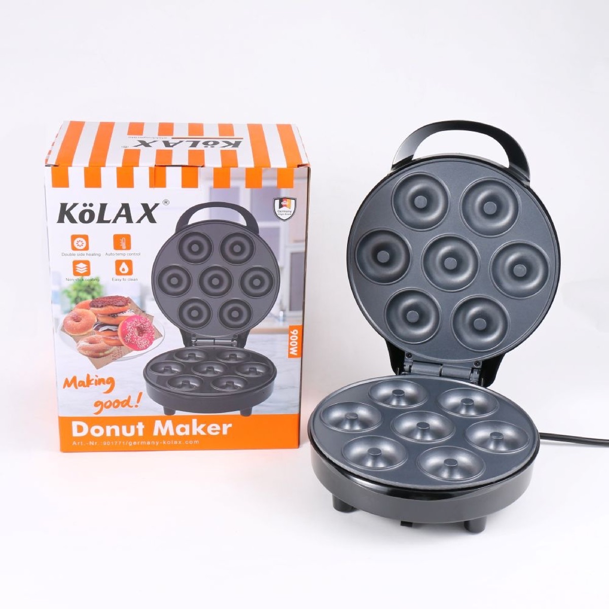 KöLAX Mini Donut Waffle Cake Maker, 900W,7 Slots Home Baking Machine, Great for Breakfast, Snacks, Desserts and More