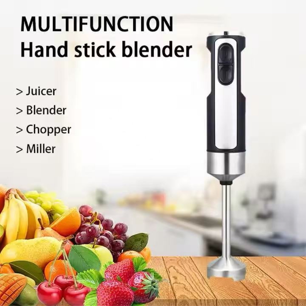 KöLAX Immersion Hand Blender for Kitchen Mixing, Smoothies, Soups, 1000 Watt Powerful, Silver, view 4
