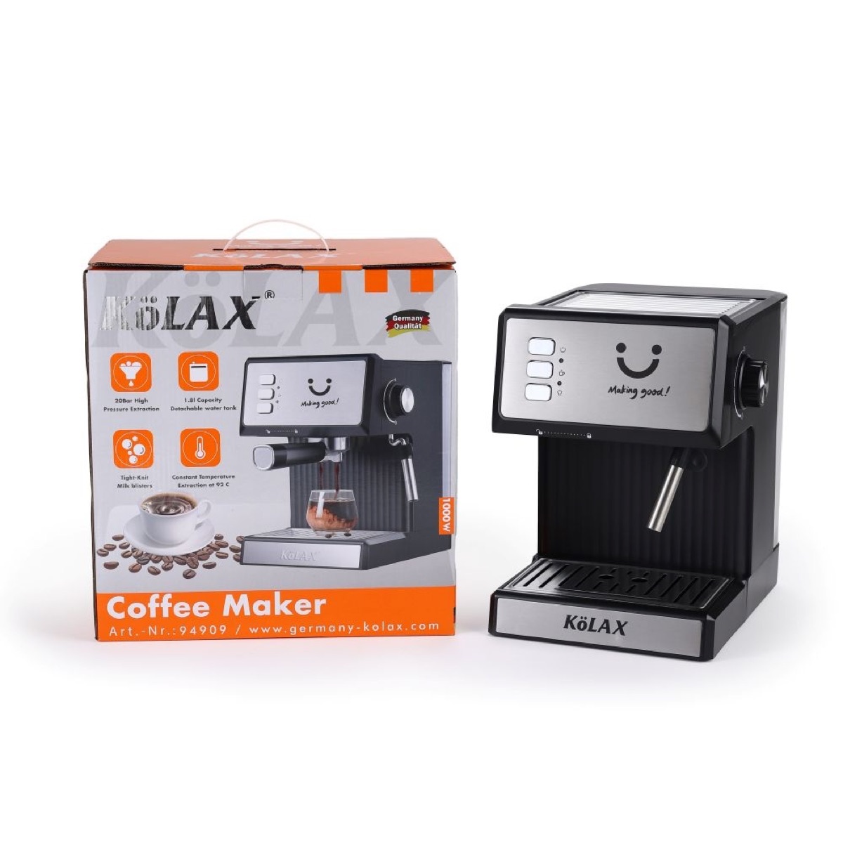 KöLAX Espresso Machine,20bar，One-Touch Single Shot Maker, Built-In Milk Frother Stainless Steel