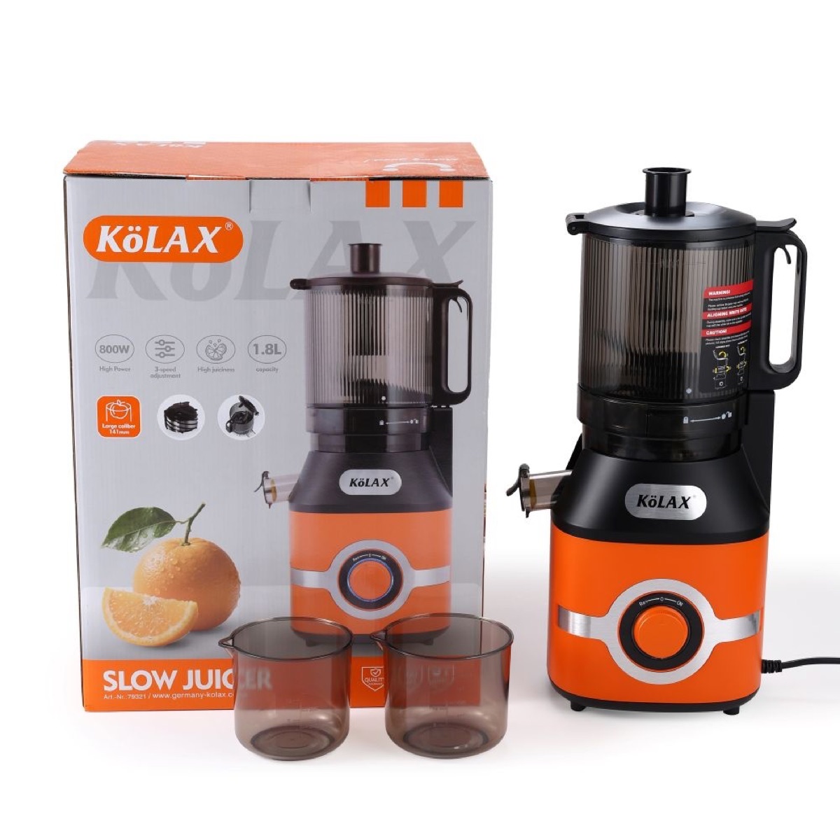 KöLAX Cold Press Juicer, Juice Extractor Machine with 14CM Extra Large Feed Chute, 800W Slow Masticating Juicer for Whole Vegetables and Fruits, 1.8L Auto-Feed Time-Saver, Easy to Clean