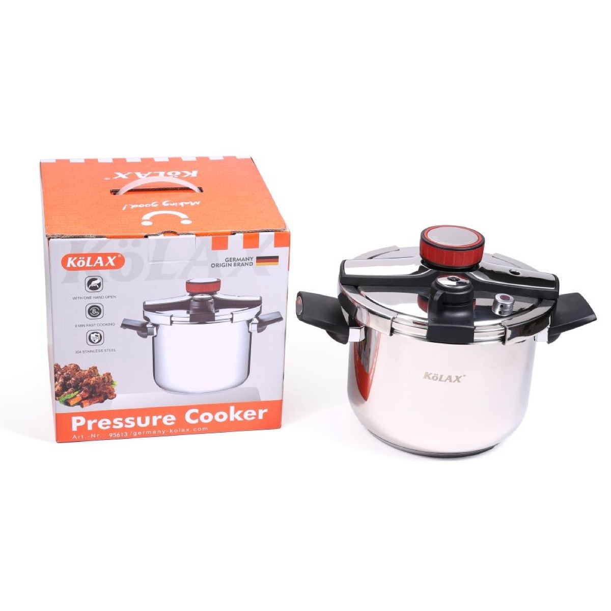 KöLAX Pressure Cooker Stainless Steel 5L, Commercial Stove Top Pressure Cooker Pot, One-Hand Locking, Compatible with Gas & Induction, Fast Cooking for Large Meals, Dishwasher Safe.