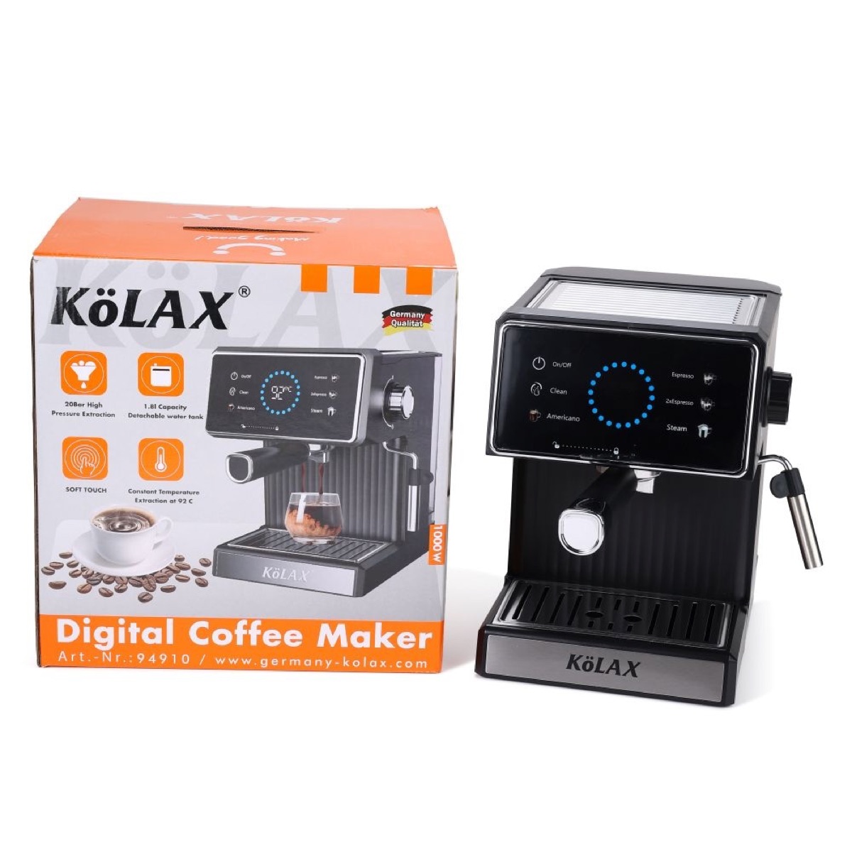 KöLAX 20 Bar Espresso Machine for Home and Office,Coffee Maker with Milk Frother, LED Touchscreen,1.8L Removable Water Tank, Professional Coffee Brewing