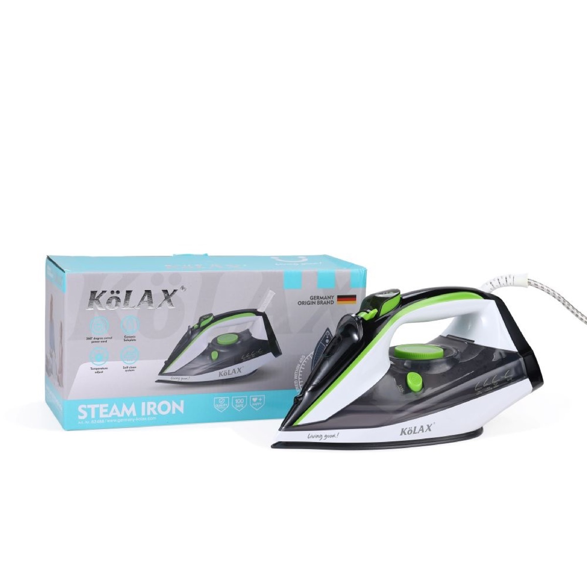 KöLAX Ceramic Soleplate Steam Iron for Clothes,Cotton,Wool, Silk,Linen, Nylon,2400 Watts Ironing, Garment Steamer, Powerful Steam