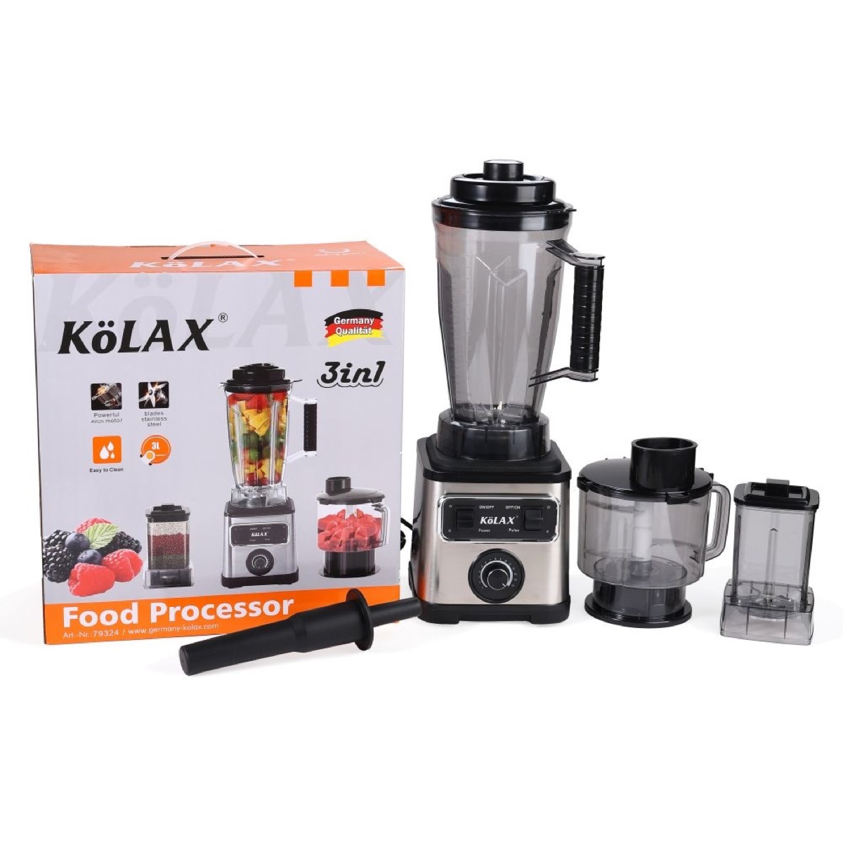 KöLAX 3-in-1 Blender and Food Processor Combo for Smoothies Shakers, 2000W(32000 RPM) Professional Blenders for Kitchen, Adjustable Speed, 3L BPA-Free Plastic Jar, 30s Self-Cleaning