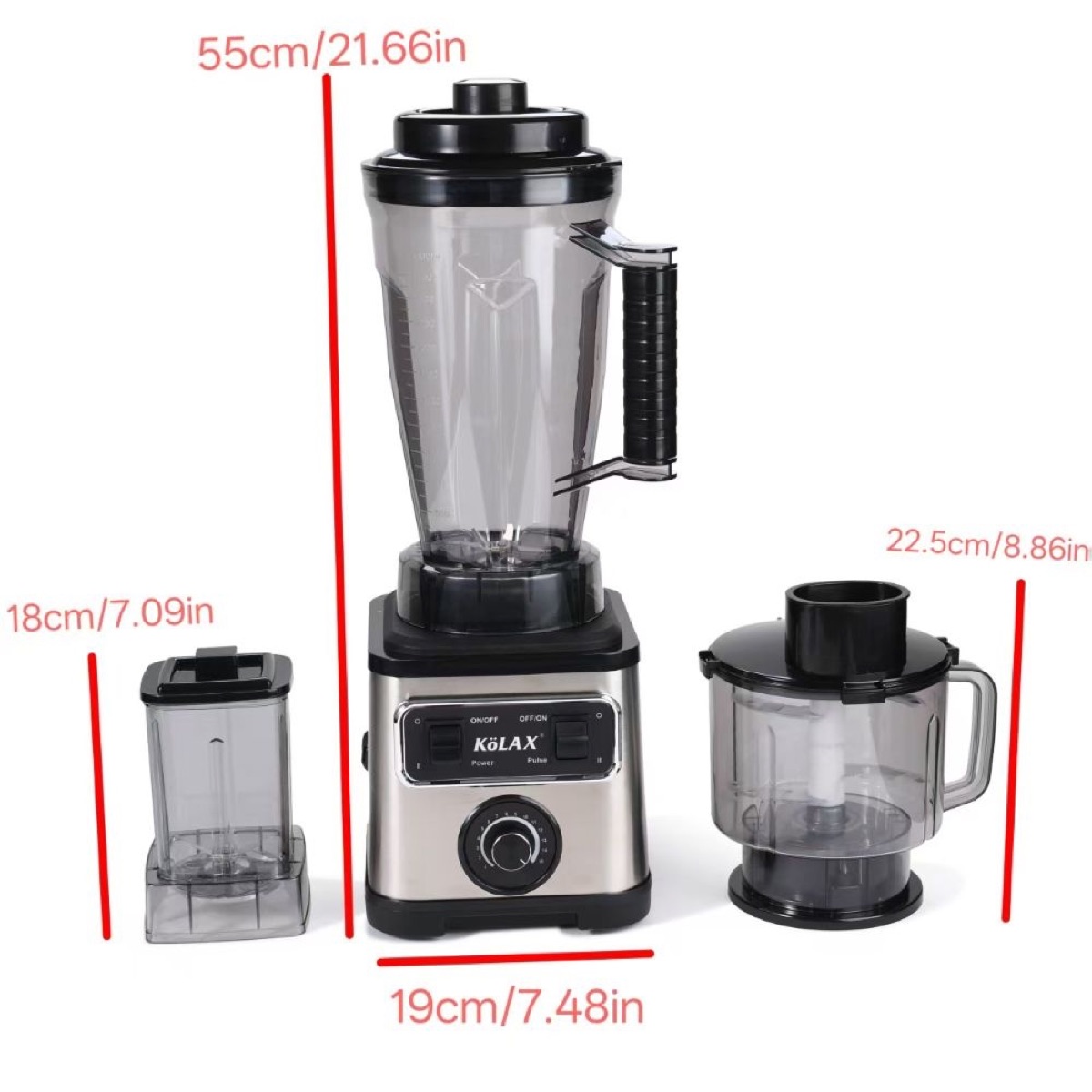 KöLAX 3-in-1 Blender and Food Processor Combo for Smoothies Shakers, 2000W(32000 RPM) Professional Blenders for Kitchen, Adjustable Speed, 3L BPA-Free Plastic Jar, 30s Self-Cleaning, view 3