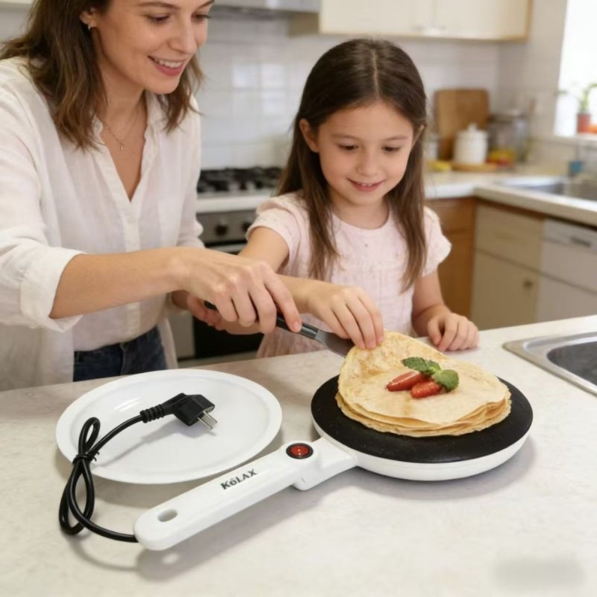 KöLAX Electric Crepe Maker With Auto Power Off, On/Off Switch 8 Inch Portable Crepe Maker & Non-Stick Dipping Plate, Nonstick Ceramic Coating Pan, view 2