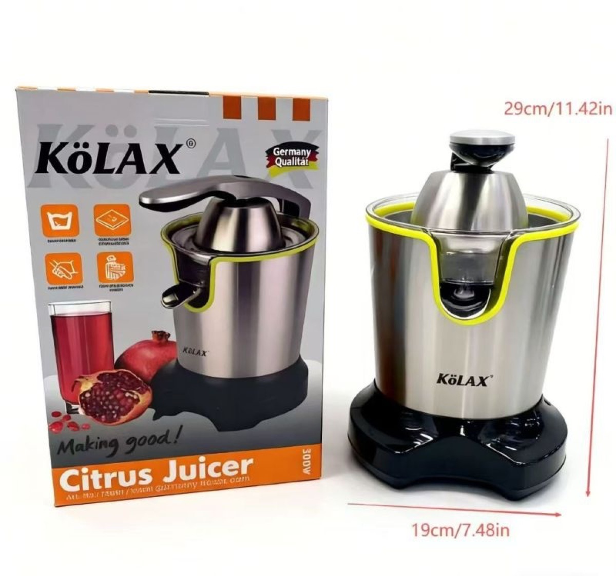 KöLAX Premium Electric Orange Juicer | Stainless Steel Citrus Squeezer With New Ultra-Powerful Motor and Soft Grip Handle for Effortless Juicing,500W