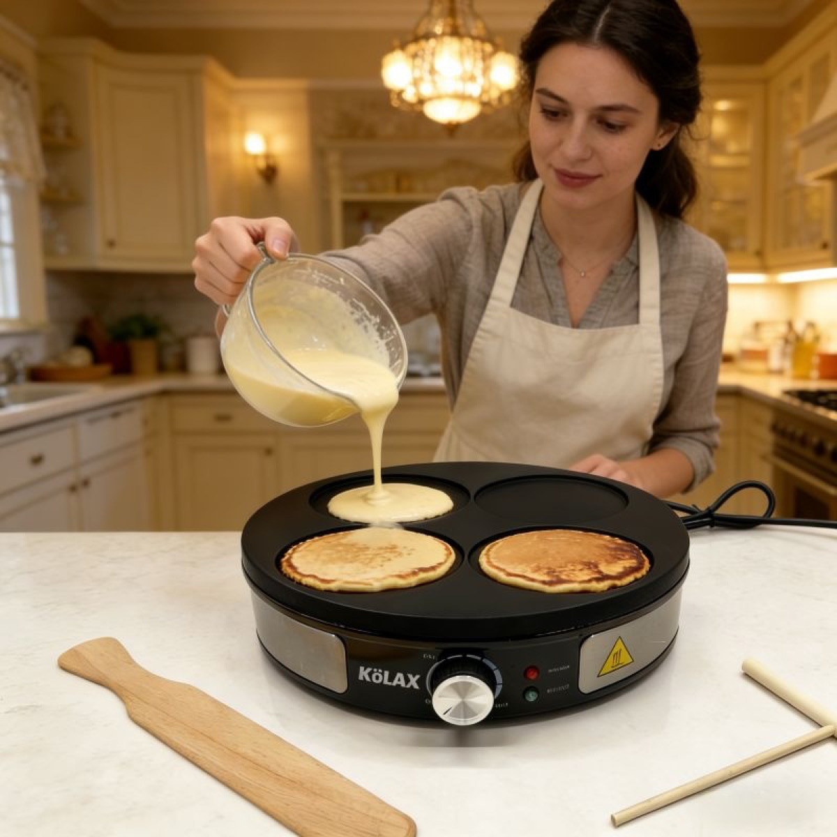 KöLAX 2 in 1 Crepemaker – Pancake Machine, Make 1 Large Crepe or 4 Mini Pancakes, Adjustable Temperature, 30cm Reversible Plate, 2000W, view 3