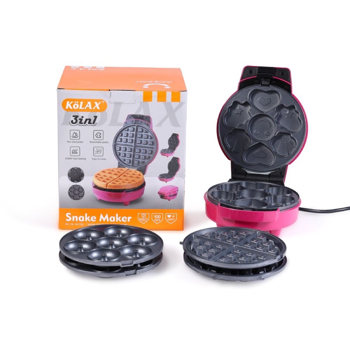 3 in 1 Thick Waffle Maker with Removable Plates, 8, view 2