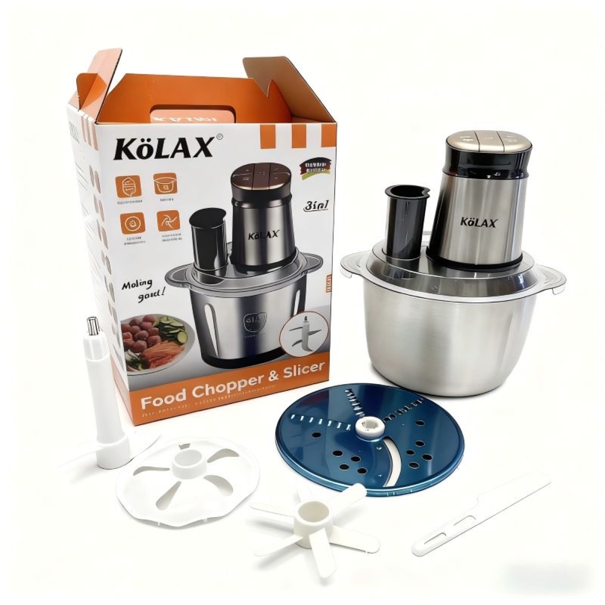 KöLAX Food Processor, 1500W Electric Food Chopper with 5L Bowl&3-Layer 6 Blades,.5in1,For Meat, Dough Knead,Egg Beater,Vegetables Cutter,Removing Garlic Skins