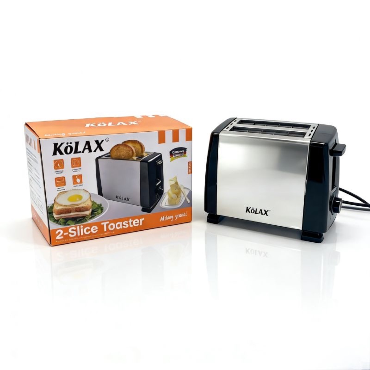 KöLAX Stainless Steel 2 Slice Toaster with Extra Wide Slots- 800w 6 Gear Firepower, With One Button Stop Function, Toast Bread, Bagel & Waffle