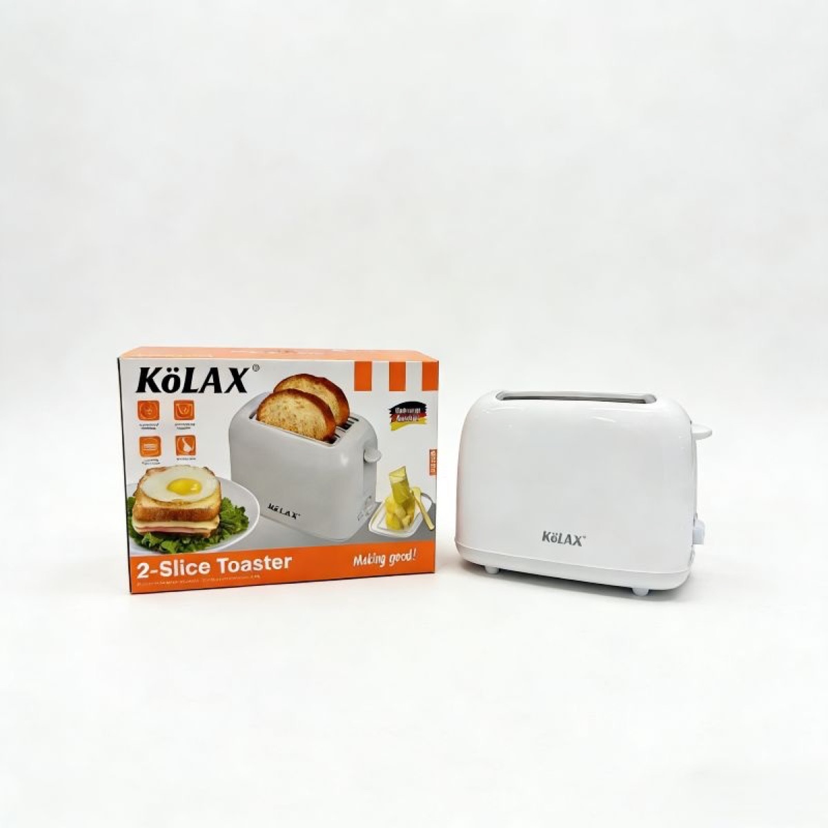 KöLAX 2-Slice Toaster, 800W,Extra-Wide Slots,6 Shade Settings,With One Button Stop, Removable Crumb Tray, White