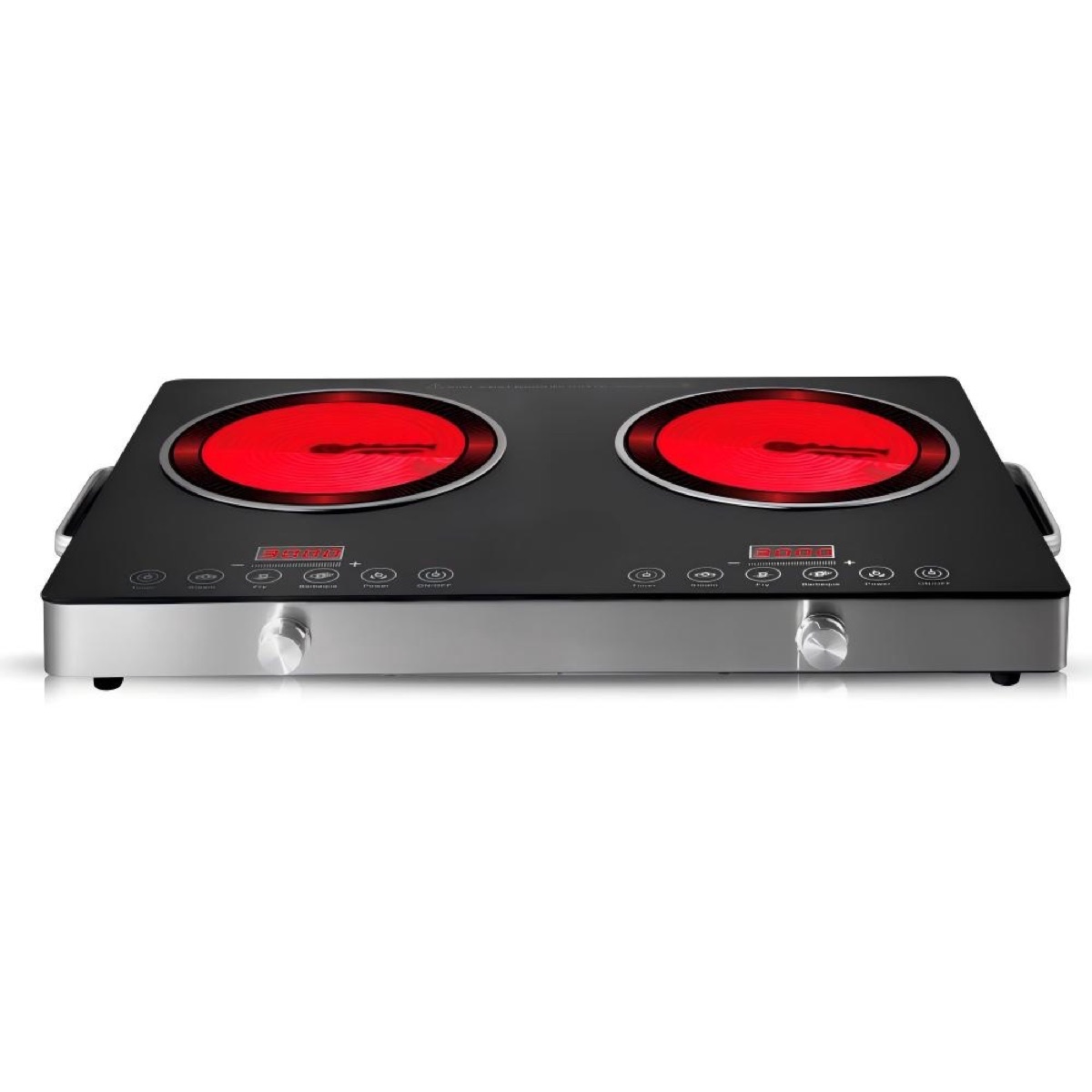 2200W+2200W Double Ceramic Electric Hot Plate Countertop Stove Double Burner Infrared Cooktop with 11 Power Levels 0-2H Timer Portable Handle LED Display for Kitchen Camping (Black), view 3