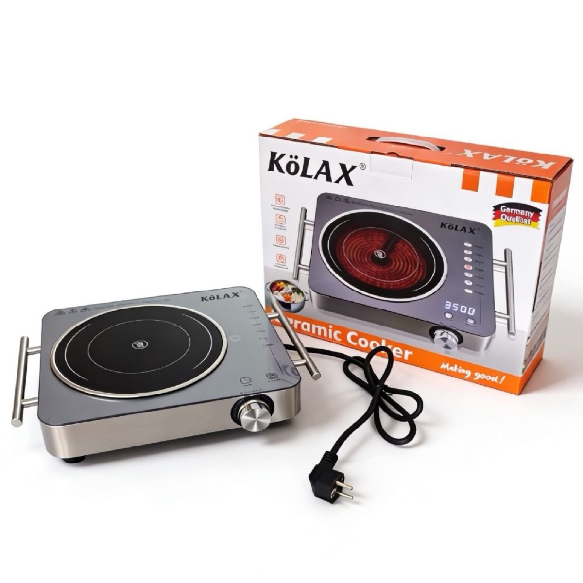 KöLAX Portable Infrared Burner 3500w with Timer,Electric Hot Plate Touch Control Panel Adjustable Heating Power Electric Cooktop for Cooking
