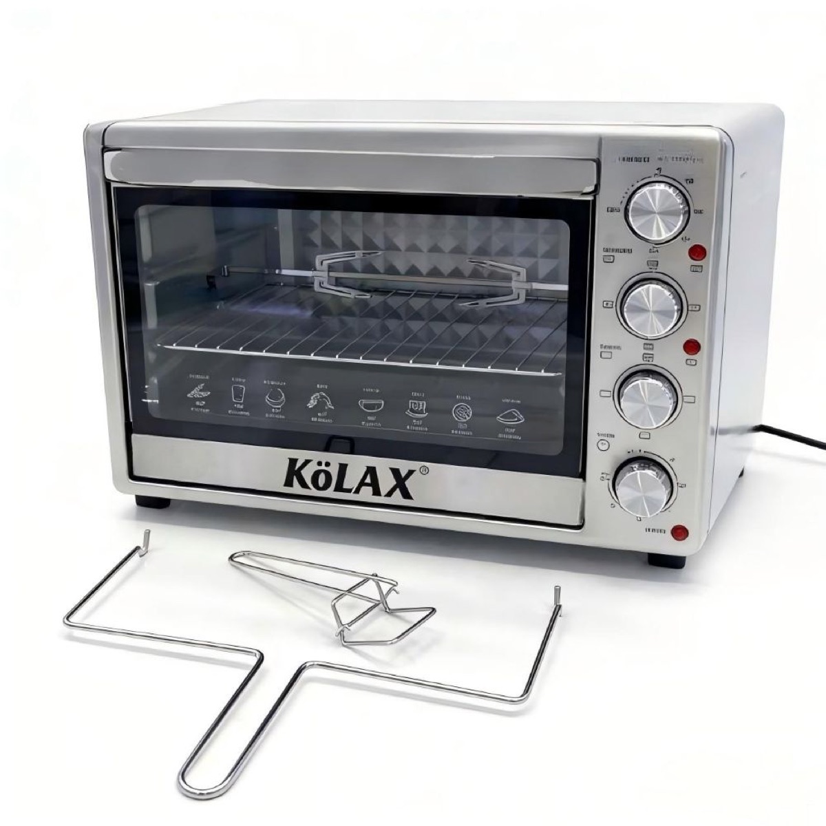 KöLAX Oven 55L, Convection Oven 4-Control Knobs, Bake Broil Toast Rotisserie Keep Warm, Includes Pizza Racks, Stainless Steel, view 2