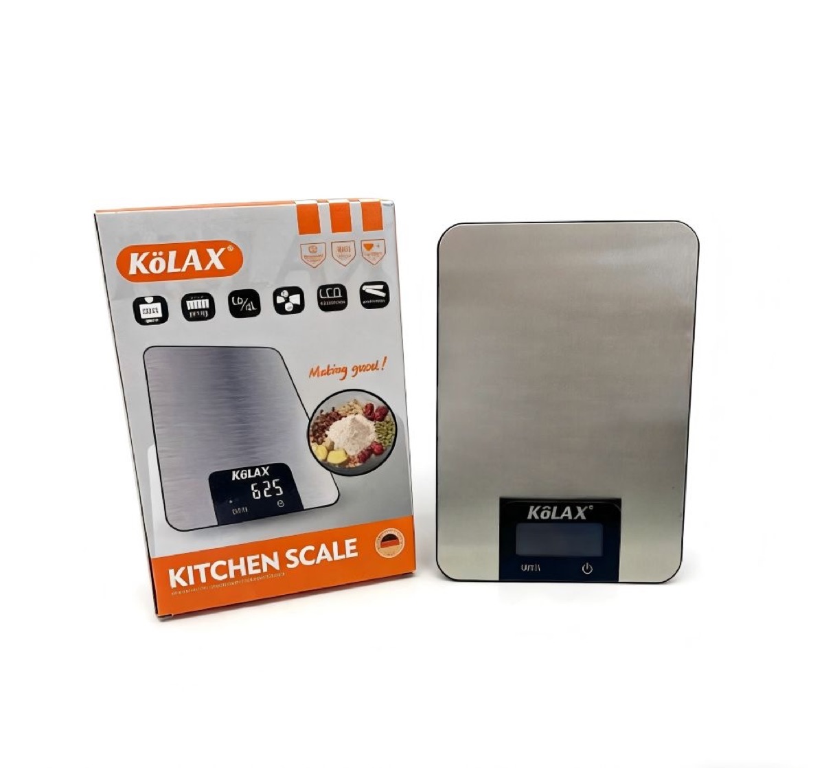 KöLAX Food Scale Kitchen-Scale 5kg Food Scale for Kitchen Stainless Steel LCD Display Many Functions (g/kg/lb:oz/ml/fl'oz) ,Batteries Included
