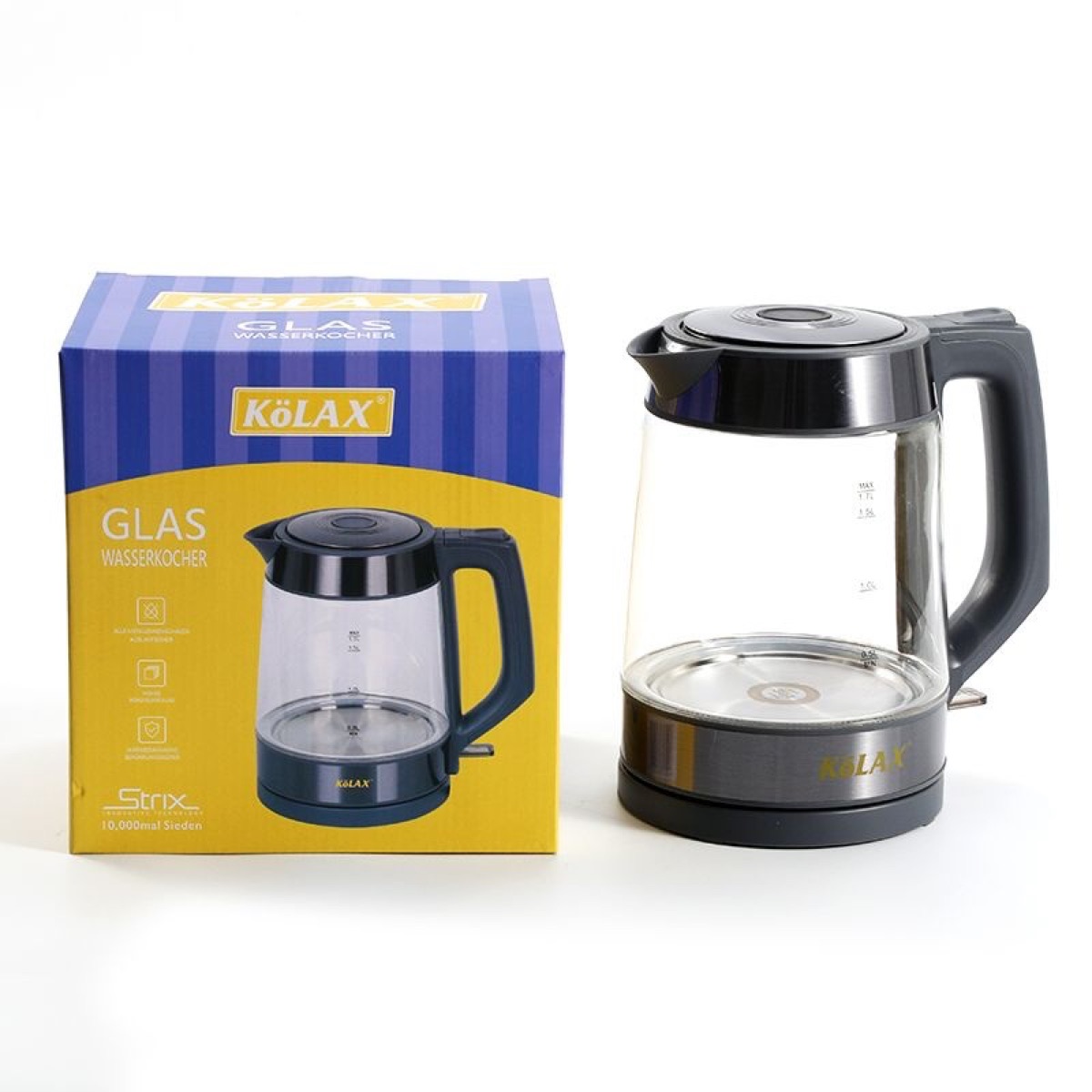 Electric 1.7L fast boiling glass and stainless steel portable kettle, view 4