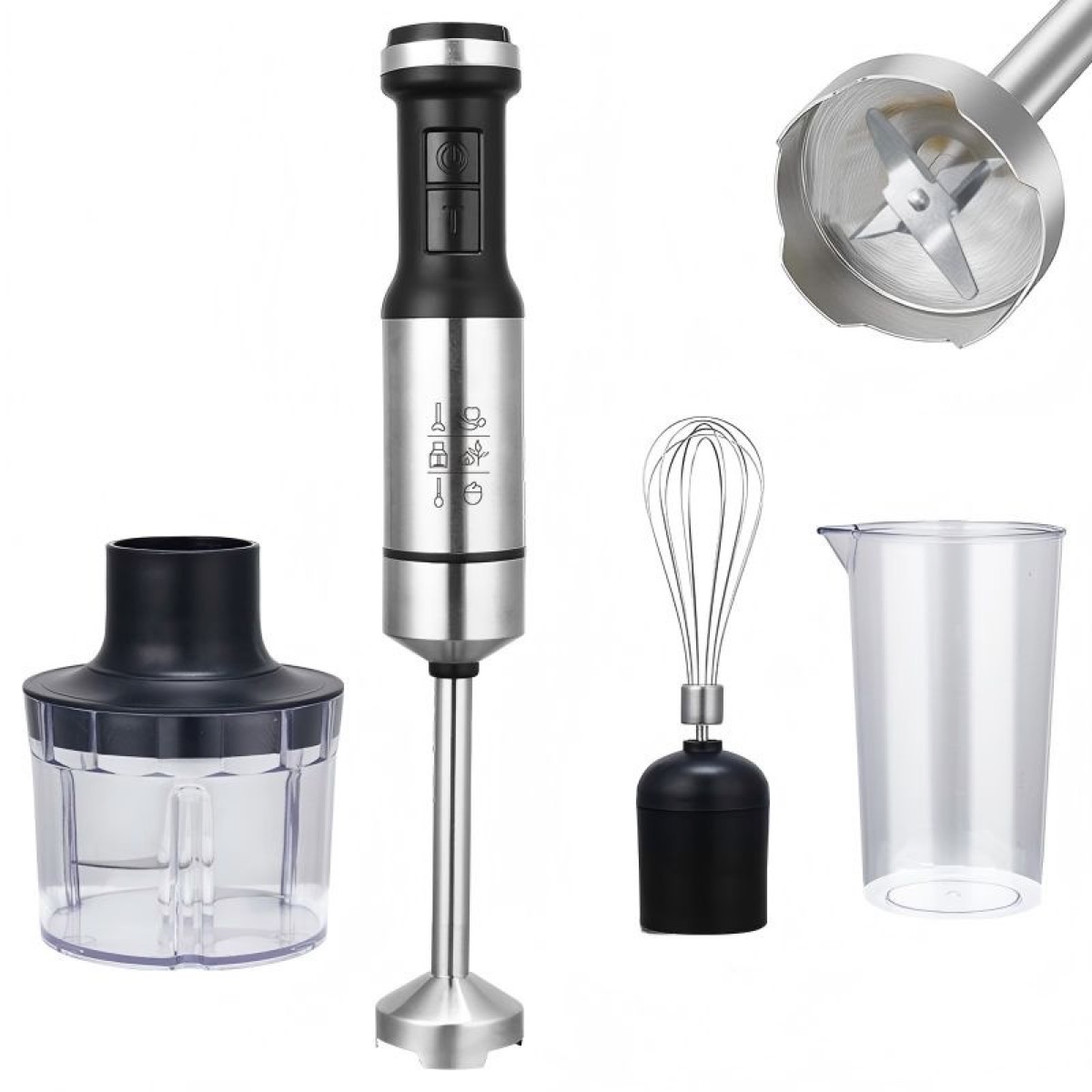 KöLAX Immersion Blender Handheld Corded Hand Blenders Set 1000W, Variable Speed & Turbo 4 in 1 Stainless Steel Stick Emulsifier with Chopper, Whisk & Beaker for Soup, Baby Food, Smoothies, view 2