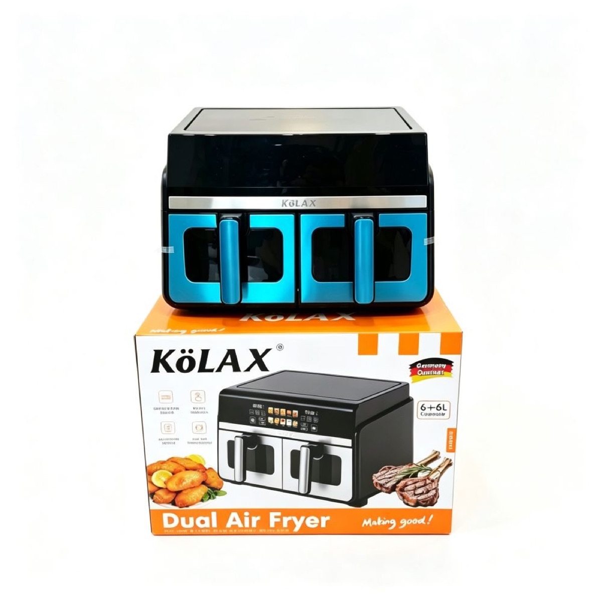 12L Large Dual Basket SS Air Fryer with Viewing Window,10-in-1 Digital Touchscreen Double Zone Air Fryers, SyncCook to Bake,Roast,Reheat,Broil, Nonstick Dishwasher Safe