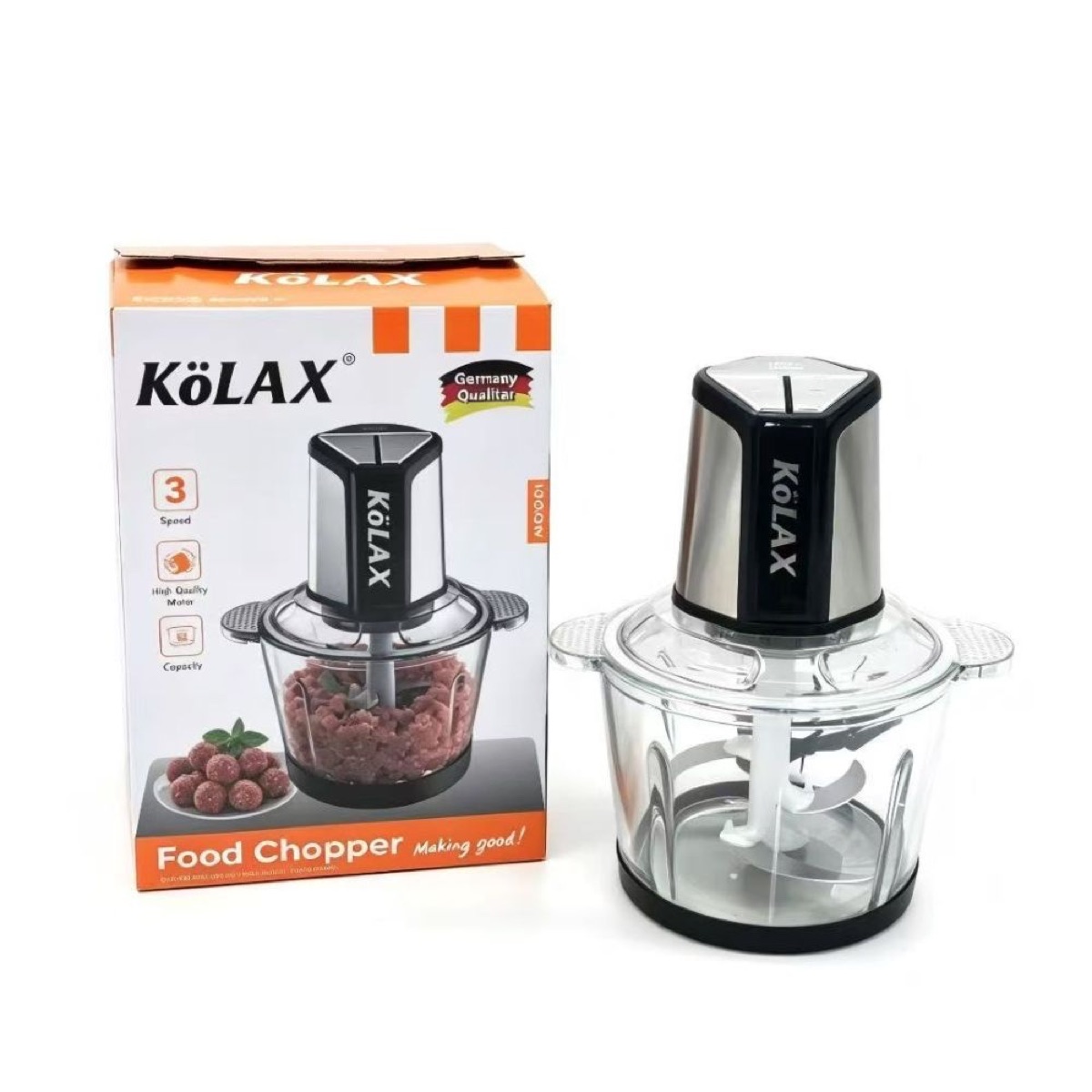 KöLAX 1000W Electric Food Chopper & Meat Grinder, Stainless Steel Blades, Large Capacity Meat Chopper for Meat, Vegetables & Nuts (3L Glass Bowls)