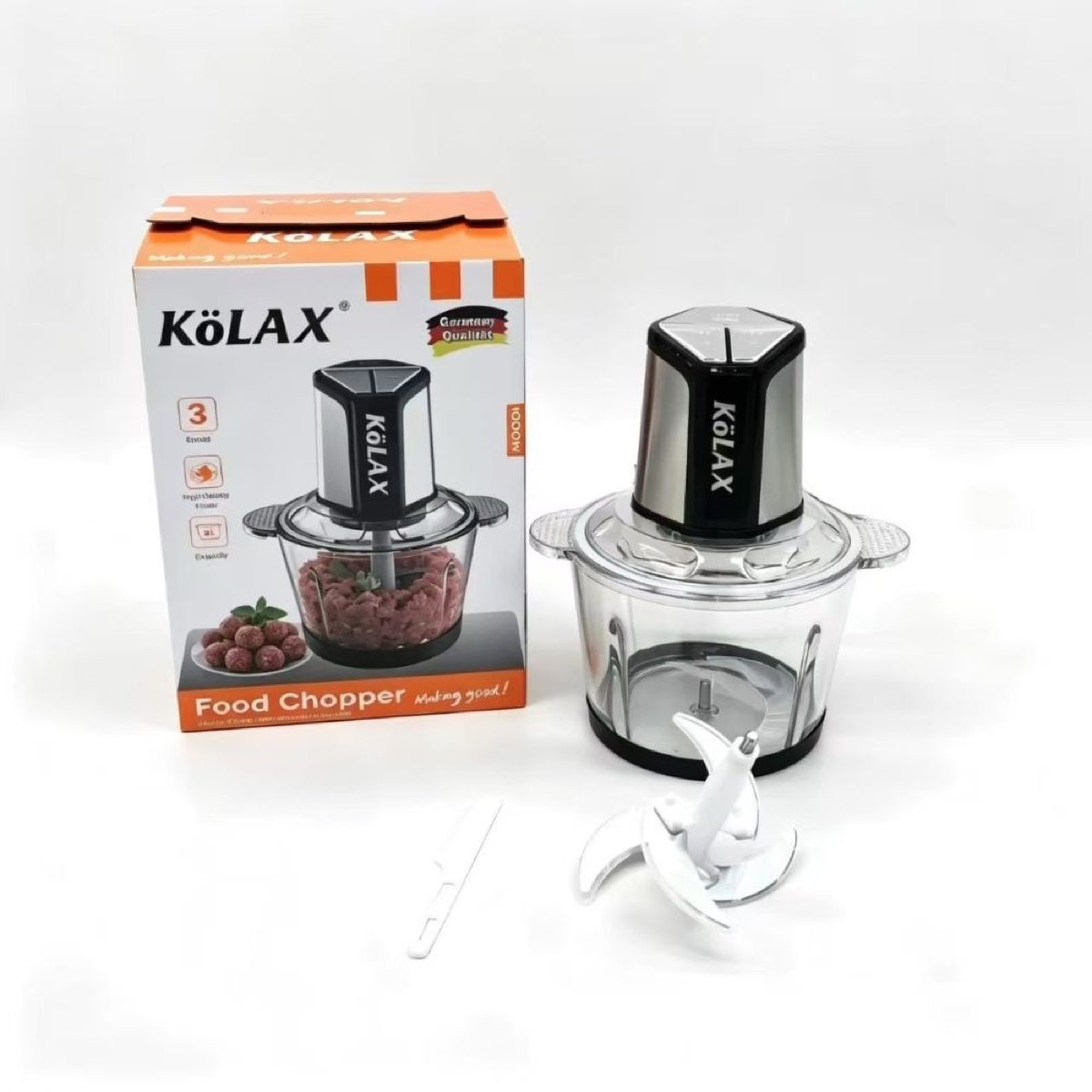 KöLAX 1000W Electric Food Chopper & Meat Grinder, Stainless Steel Blades, Large Capacity Meat Chopper for Meat, Vegetables & Nuts (3L Glass Bowls), view 2