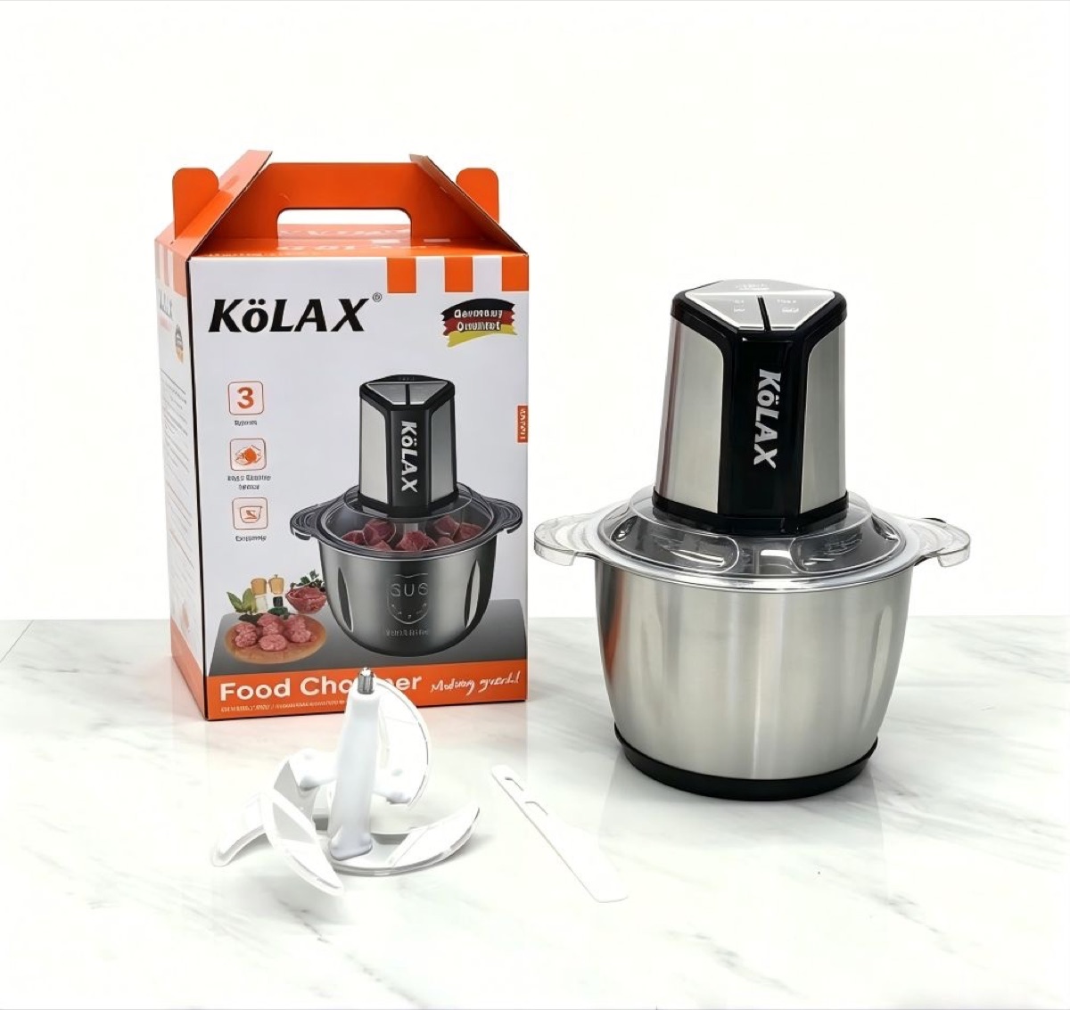KöLAX Food Processor, 1000W Powerful Meat Grinder, 3L Stainless Steel Bowl, 3 Speed Modes 4 Bi-Level Blades for Onion, Meat, Nuts, Fruit, Garlic, Vegetable, Baby Food