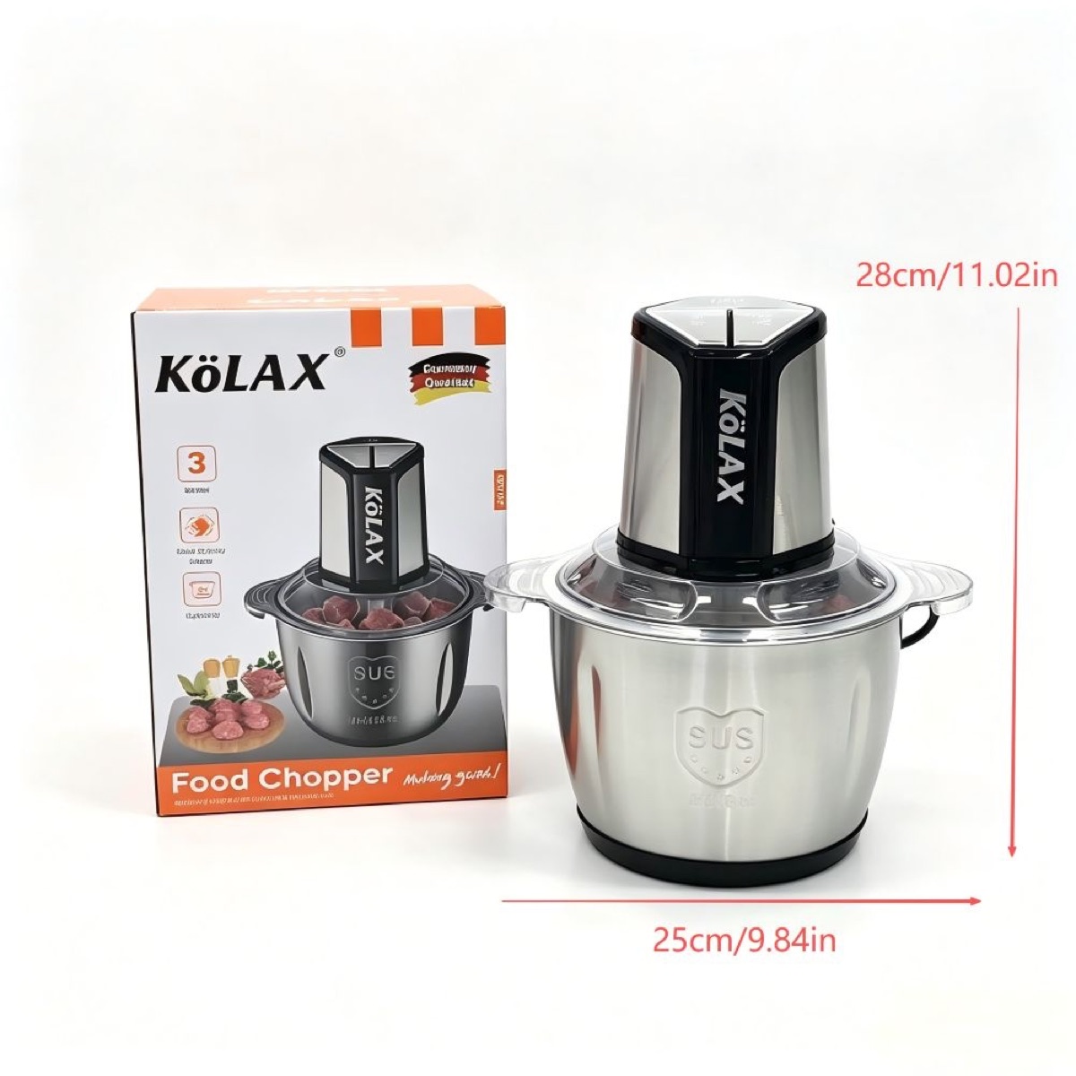 KöLAX Food Processor, 1000W Powerful Meat Grinder, 3L Stainless Steel Bowl, 3 Speed Modes 4 Bi-Level Blades for Onion, Meat, Nuts, Fruit, Garlic, Vegetable, Baby Food, view 2