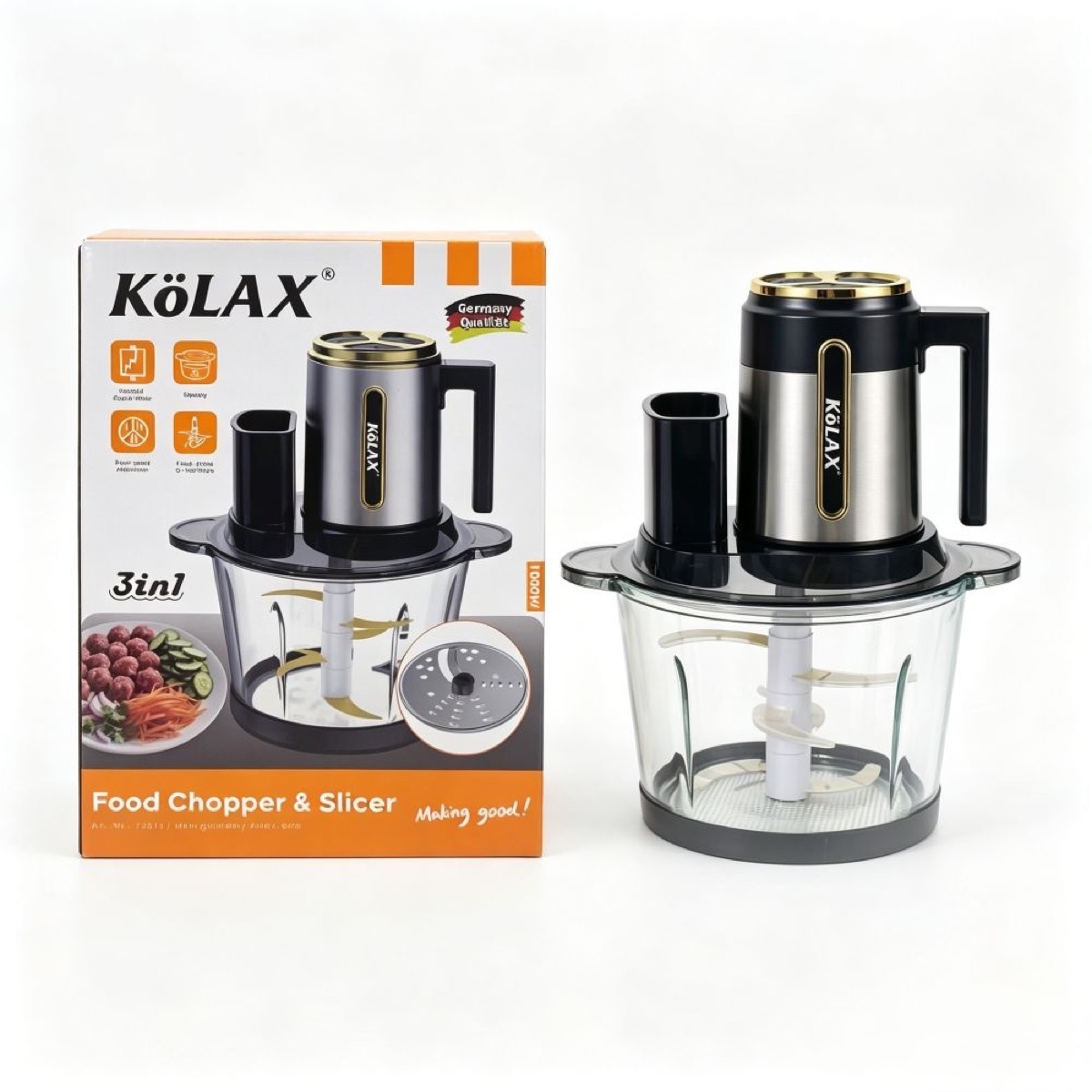 KöLAX Chopper for Slicing, Shredding, Mincing,2 Speeds,3L