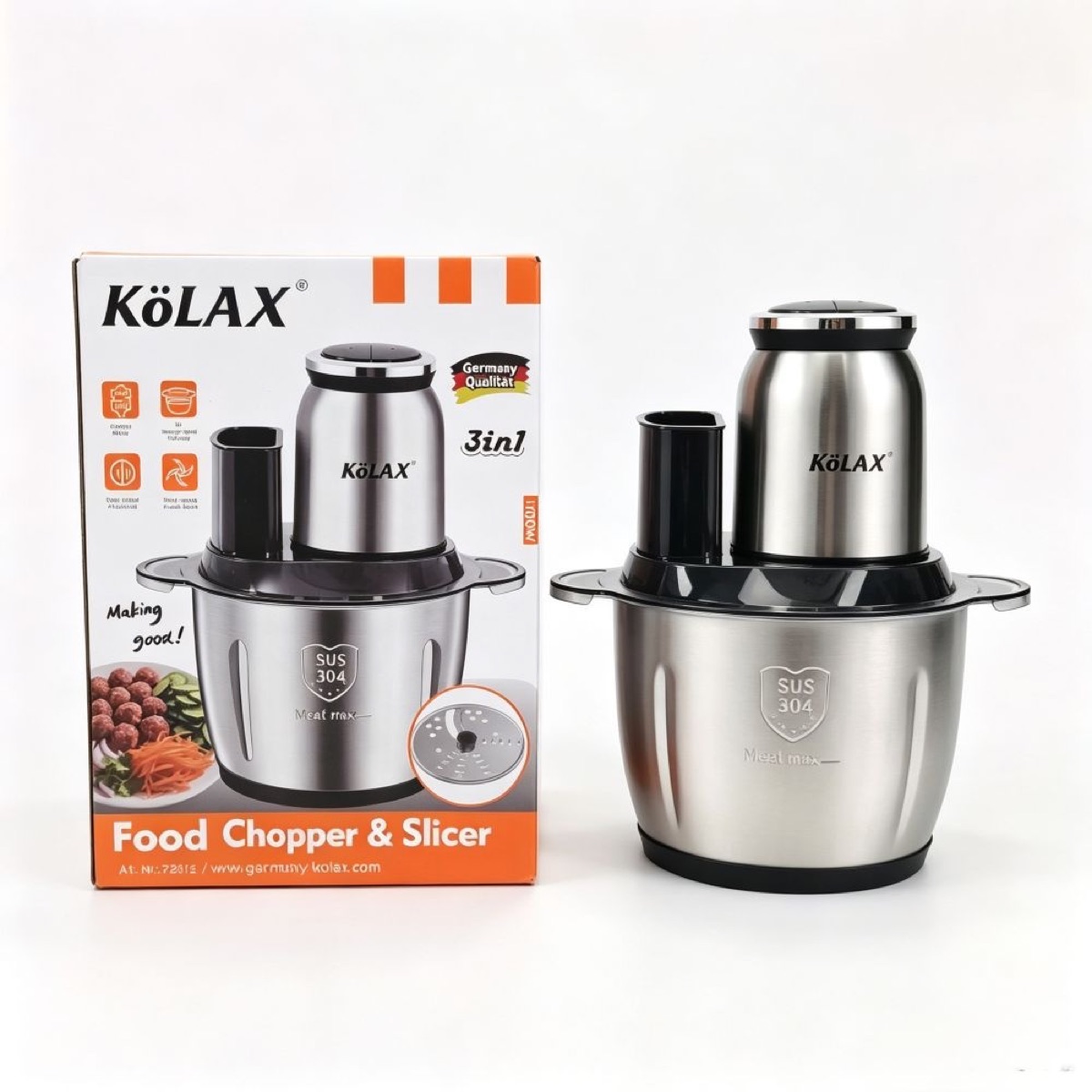 KöLAX Chopper for Slicing, Shredding, Mincing,3L,304 Stainless Steel Materia