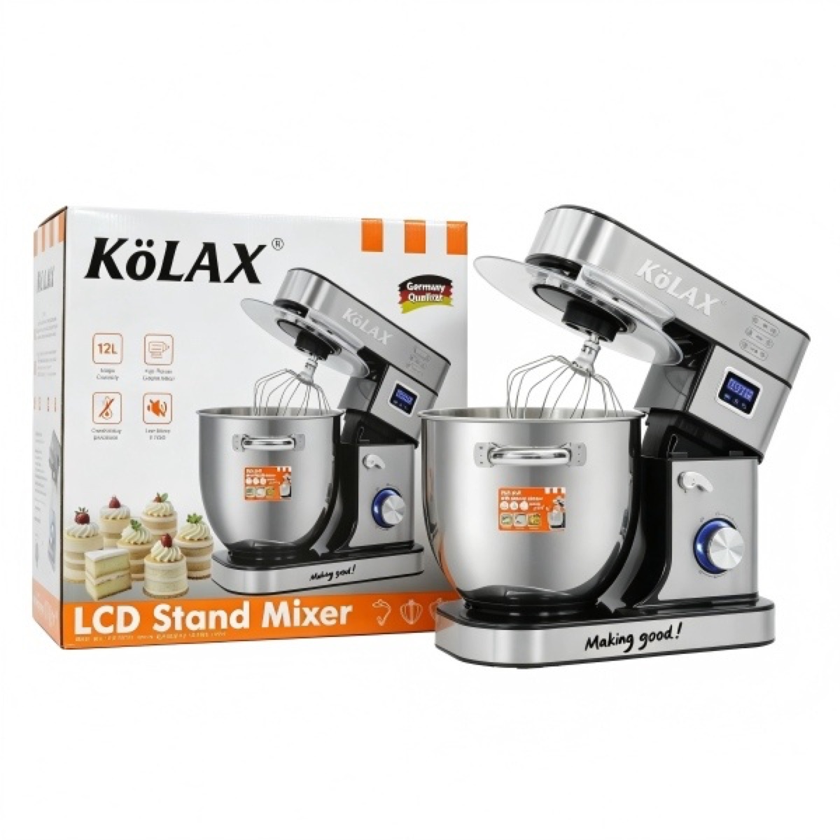 KöLAX LCD Stand Mixer, 12L Extra Large Capacity, 2600W Pure Copper Motor, 6 Speeds with Pulse Function
