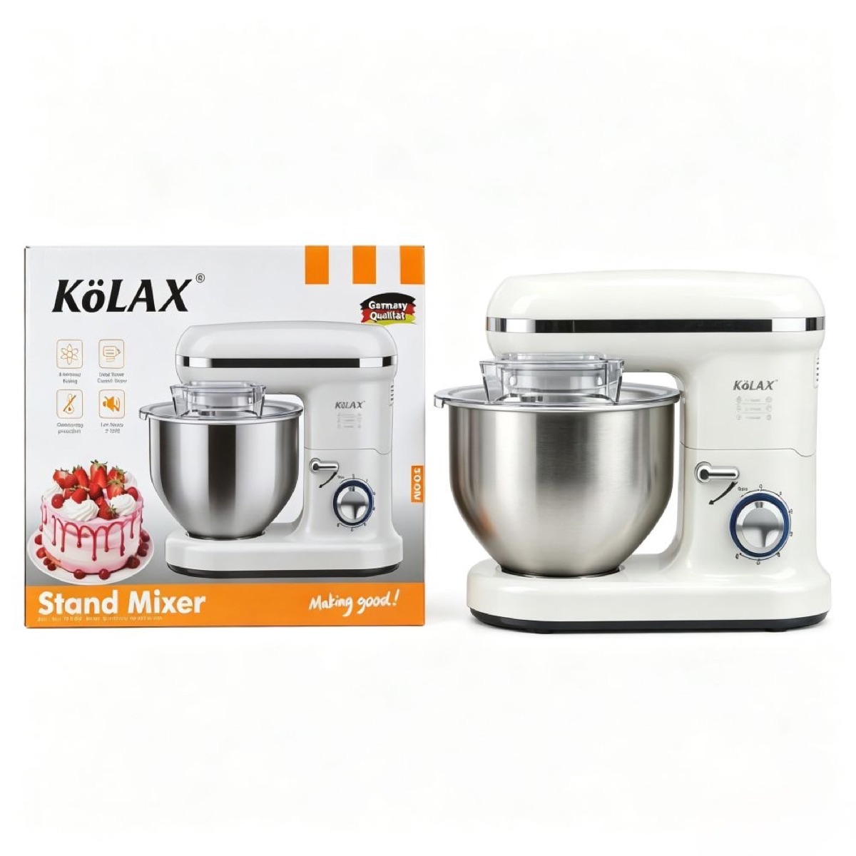KöLAX Stand Mixer, 5L 6-Speed Tilt-Head Electric Stand Mixer, 3-In-1 Kitchen Mixer with Bowl, Dough Hook, Whisk and Beater,Beige/Black, view 2