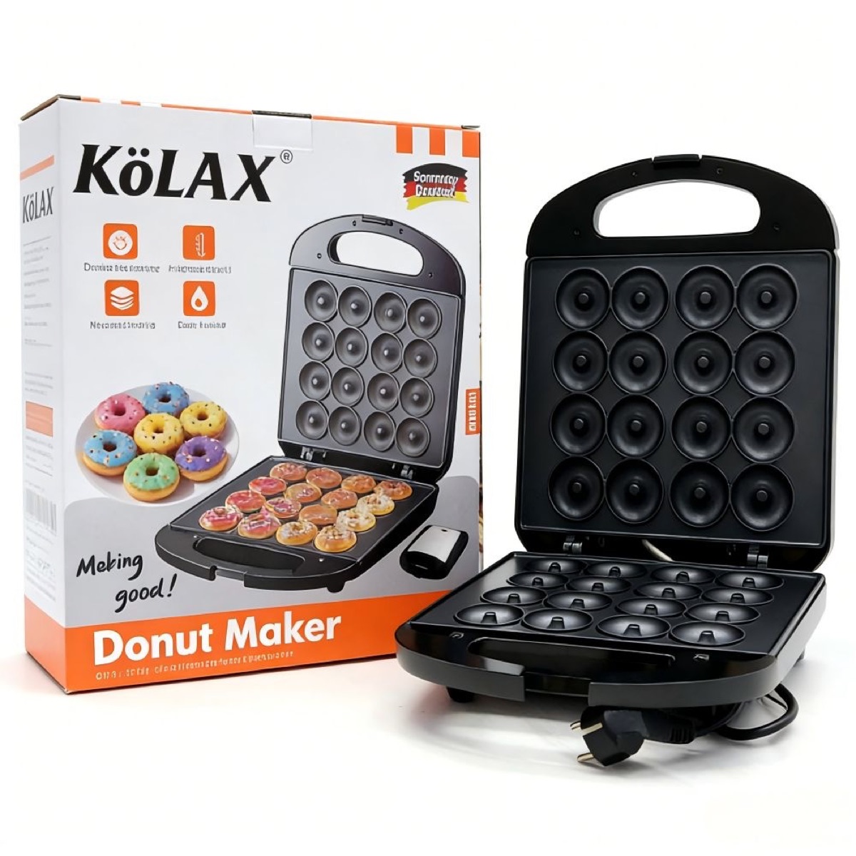 KöLAX Mini Donut Maker Machine for Home, Kid-Friendly 16-Hole Electric Doughnut with Non-Stick Surface, Ideal for Homemade Doughnuts