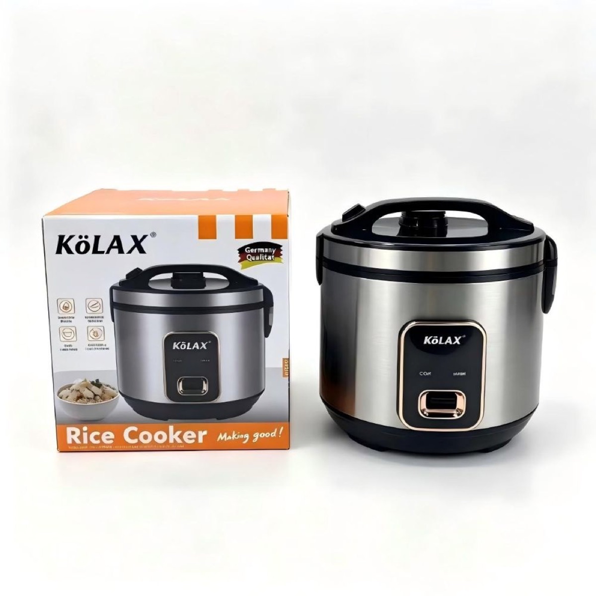 KöLAX Stainless Steel Rice Cooker with Steamer, 5L, Electric Grain & Vegetable Cooker, Auto Keep Warm for Oatmeal, Soups & Multicooking