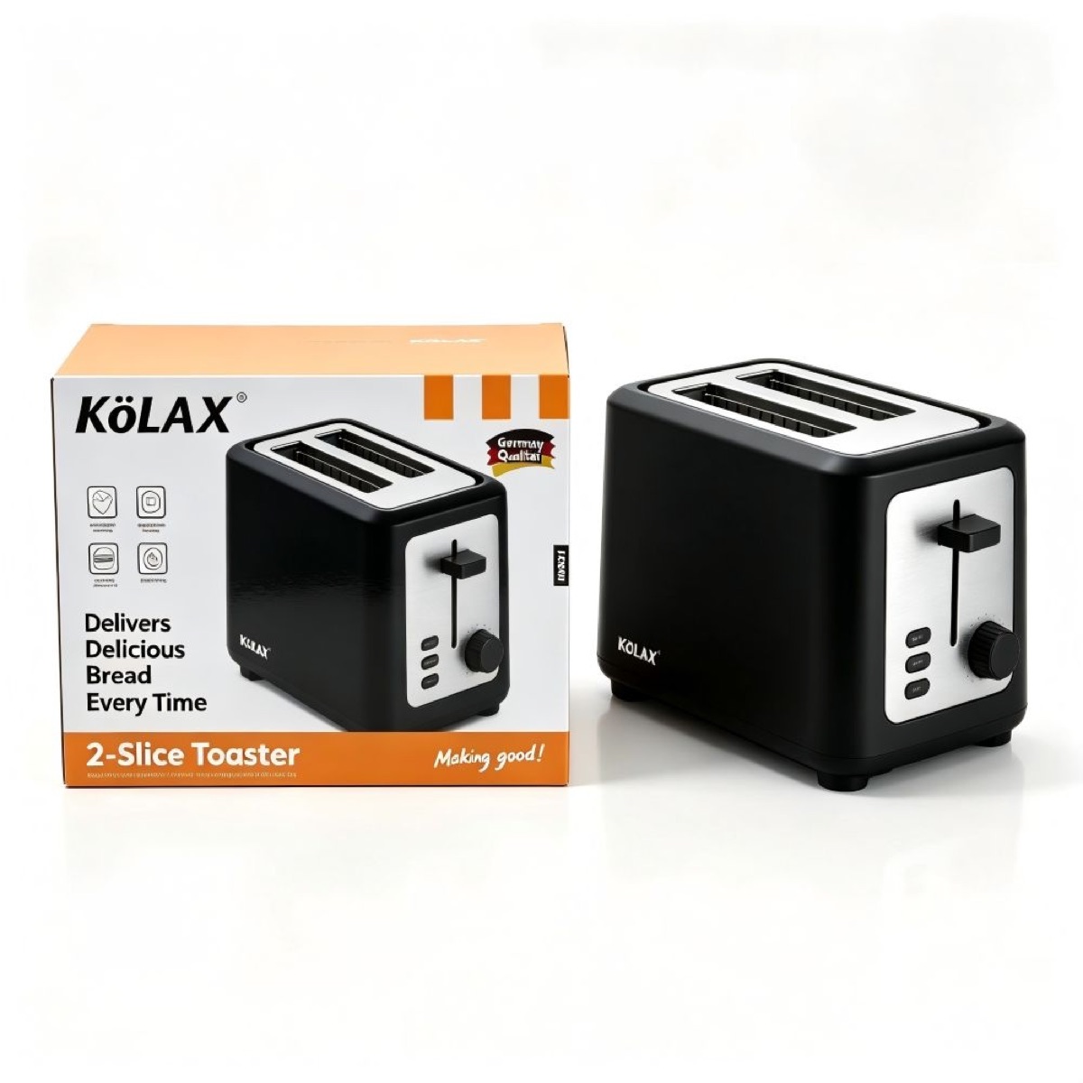 KöLAX 2 Slice Toaster, Extra Wide Slots for Bagels, 7 Browning Settings, Removable Crumb Tray,760W, Black & Silver