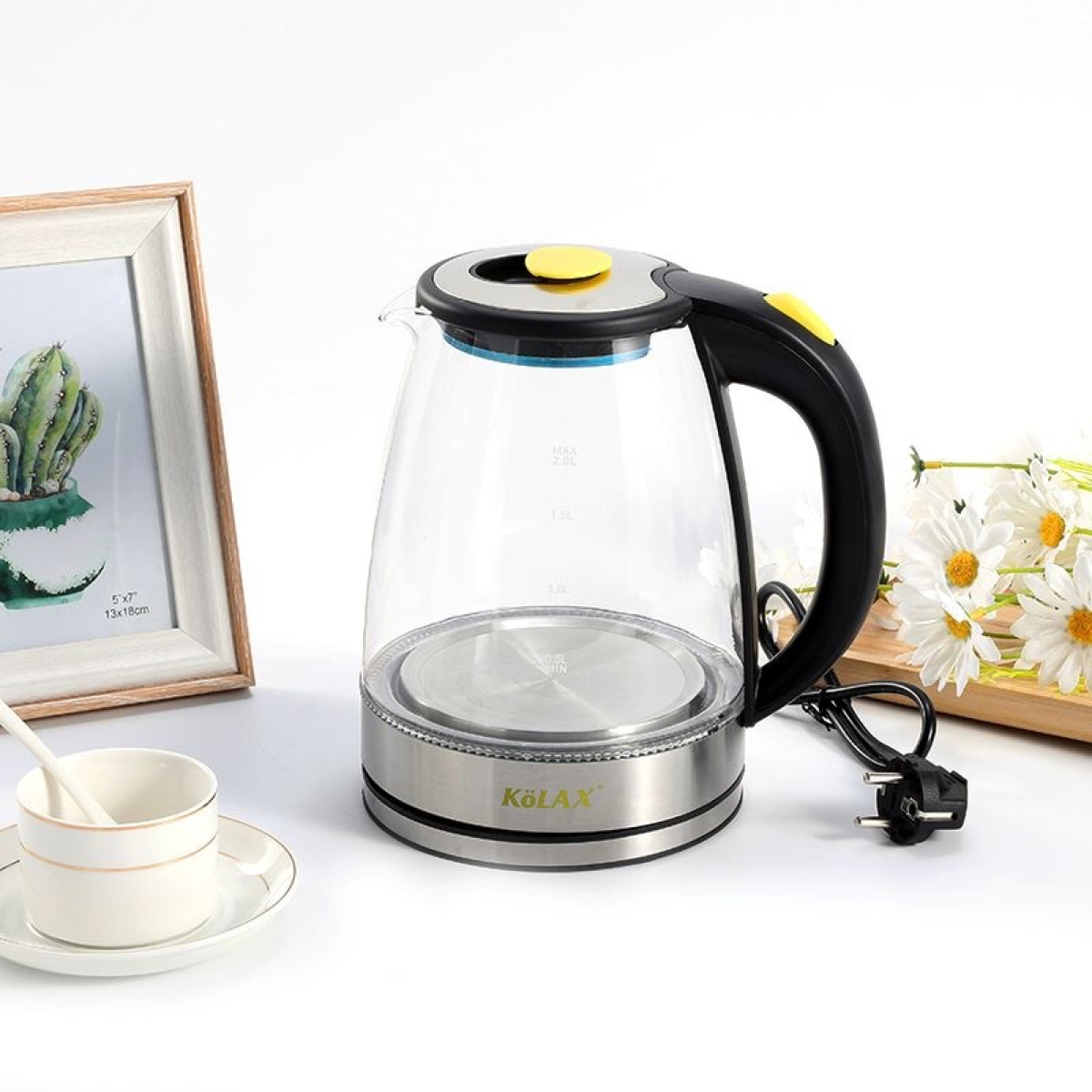 Electric Kettle 1850-2200W Tea Kettle, 2L Large Capacity,304 stainless steel with Auto Shut-Off and Boil-Dry Protection, with Blue Light,BPA-Free, view 3